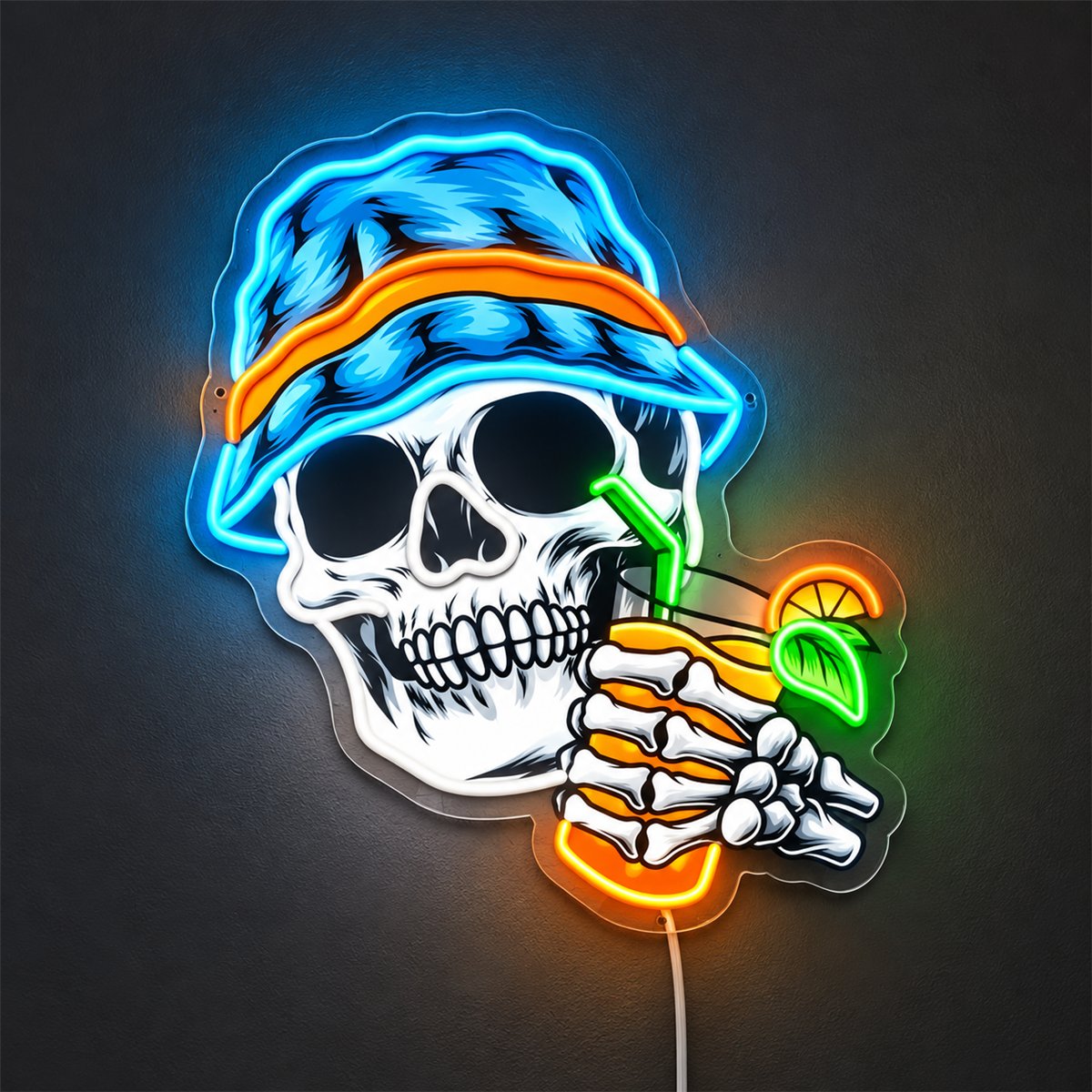 Skull with Cocktail LED Neon Sign