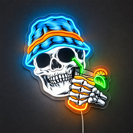 Skull with Cocktail LED Neon Sign